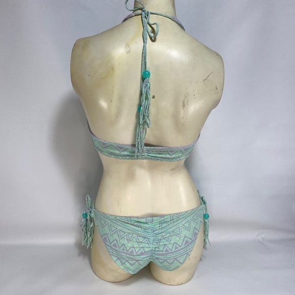 Victoria Secret Womens Reversible Bikini Small Mint Purple Tie Tassels Aztec - Picture 6 of 16